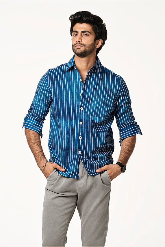 Alto Lite Khadi Sporty Shirt Marine Art Stripe - Ocean Blue S