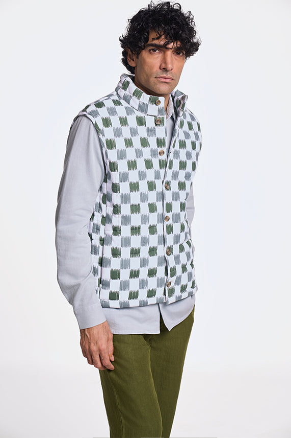 Nix Printed Ikat Check Olive