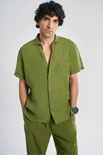 Flint Linen Collar Shirt Olive XL