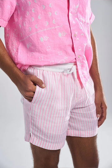 Hvar (100% Linen) Pinstripe Aurora Bubblegum Pink S