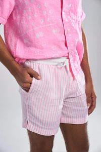 Hvar Pinstripe Aurora Bubblegum Pink Men's Smart Fit Linen Shorts