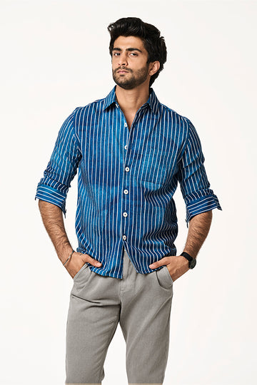 Alto Lite Khadi Sporty Shirt Marine Art Stripe - Ocean Blue S