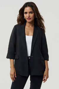 Sasha Linen Black Women's Easy Fit Blazer