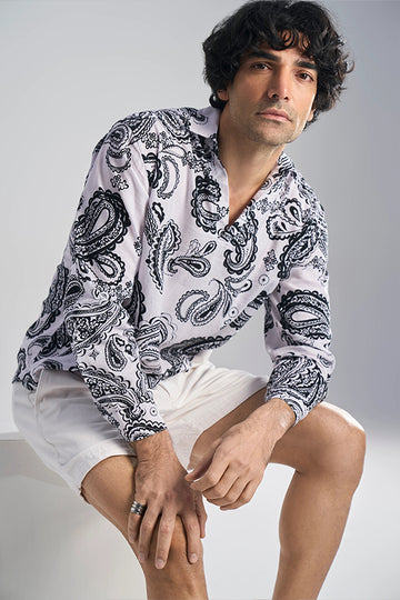 Glen - Khadi Pop over shirt Paisley Blanc S