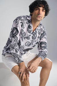 Glen Paisley Blanc Men's Smart Fit Khadi Shirt