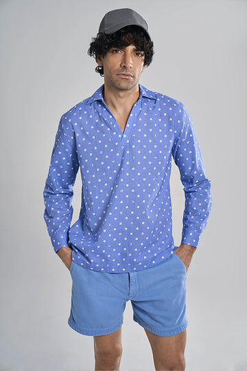 Glen - Khadi Pop over shirt Lunar Polka Summer Sky S