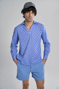 Glen Lunar Polka Summer Sky Men's Smart Fit Khadi Shirt