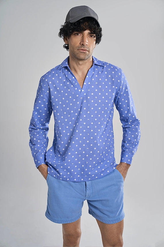 Glen - Khadi Pop over shirt Lunar Polka Summer Sky S