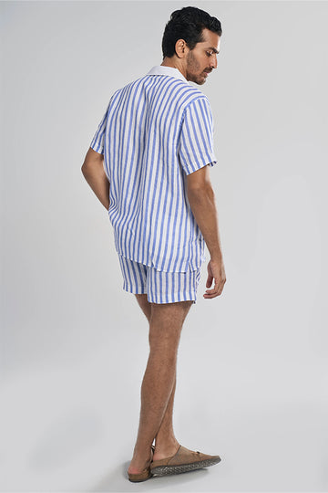 Andros Linen Shirt Cabana Stripe Summer Sky S