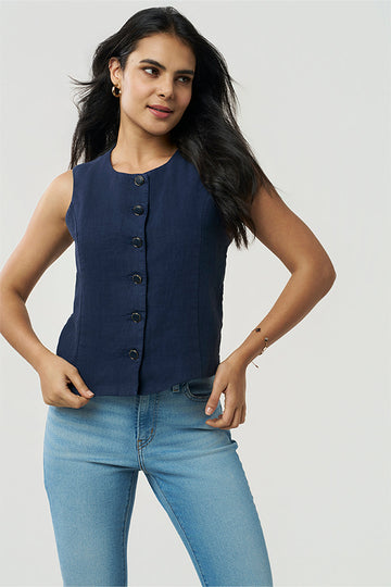Ashley - Linen Vest Sunset Navy XS