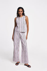 Dara - No Pocket Sorbet Stripe Women's Smart Fit Khadi Pants