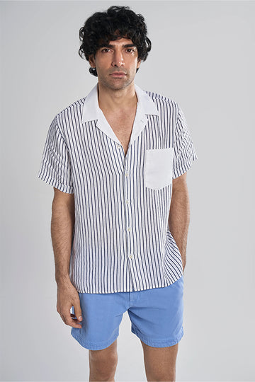 Andros Linen Shirt Pinstripe Blue M