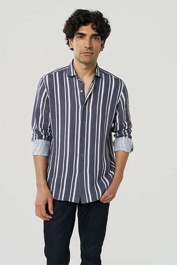 Fabio Linen Shirt Party Stripe Smoke XS