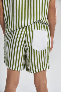 Hvar Cabana Stripe Olive Men's Smart Fit Linen Shorts