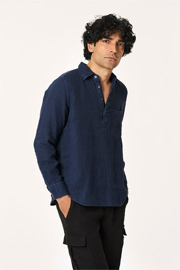 Rico Linen Popover Shirt Sunset Navy S