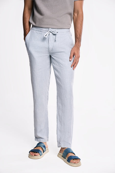 Crux Ds Linen Pearl Blue Men's Slim Fit Trouser
