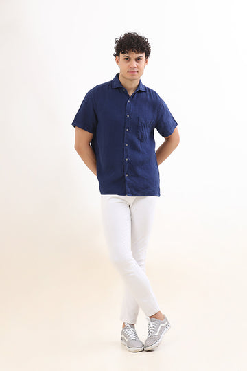 Flint Linen Collar Shirt Blue XL