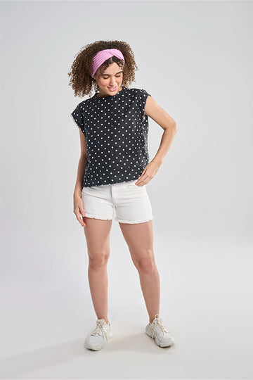 Castaway (100% Linen) Lunar Polka Black XS