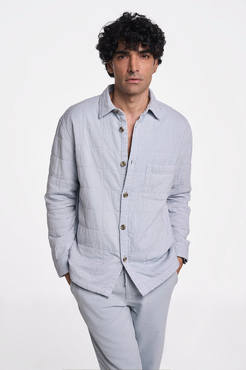 Hunter Quilted Khadi Shirt Pearl Blue S