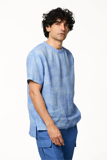 Pico Linen Tshirt Marine Art Ice Blue S