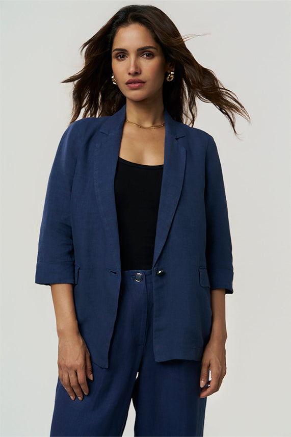Sasha Linen Blazer Sunset Navy