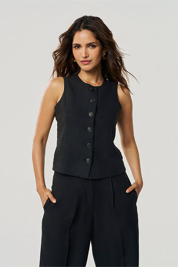 Ashley - Linen Vest Black XS