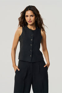 Ashley Linen Black Women's Slim Fit Waist Coat