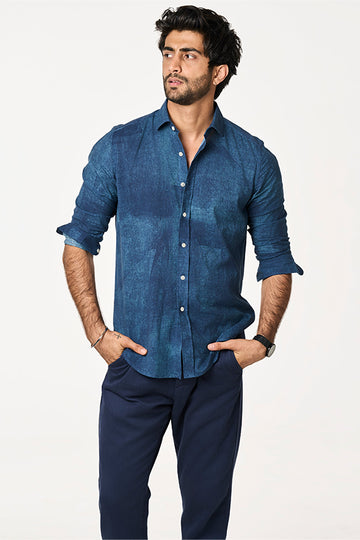 Sola Khadi Shirt Marine Art Ocean Blue S