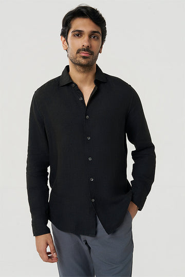 Fabio Linen Shirt Black XS