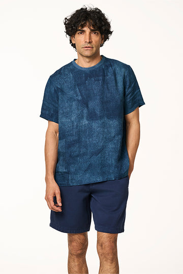 Pico Linen Tshirt Marine Art Ocean Blue S