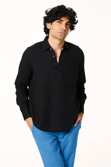 Rico Linen Popover Shirt Black S