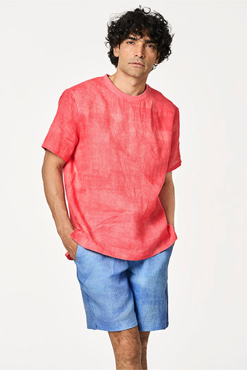 Pico Linen Tshirt Marine Art Sunset Citrus S