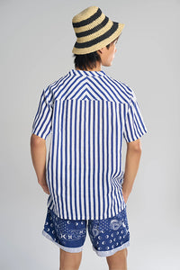 Maui Cabana Stripe Blue Men's Resort Fit Khadi T-Shirt