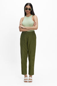 Naipan Olive Women's Smart Fit Khadi Pants