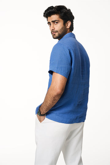 Flint Linen Collar Shirt Ocean Blue XS