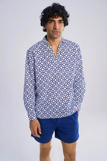 Glen - Khadi Pop over shirt Comet Check Blue S