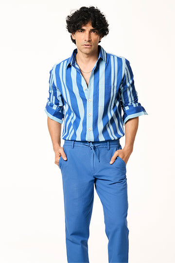 Alto Lite Khadi Sporty Shirt Tonal Stripe Ocean Blue S