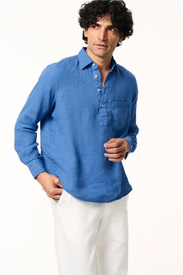 Rico Linen Popover Shirt Ocean Blue S