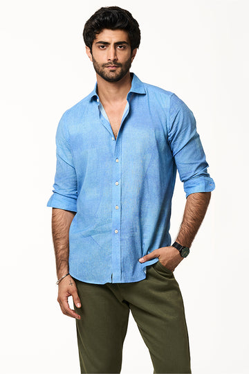 Sola Khadi Shirt Marine Art Ice Blue S