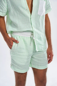 Hvar Pinstripe Aurora Lime Green Men's Smart Fit Linen Shorts