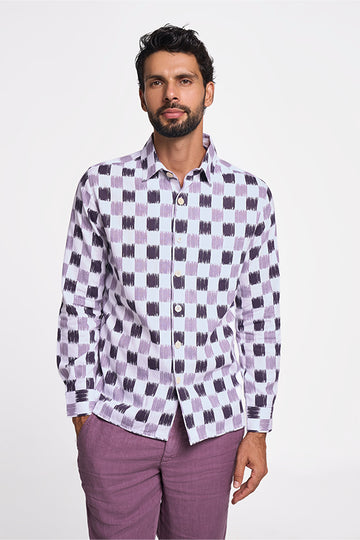 Alto Khadi Shirt Ikat Check Black Plum S