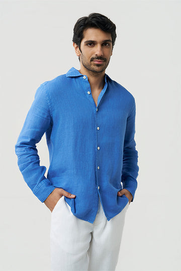 Fabio Linen Shirt Ocean Blue XS