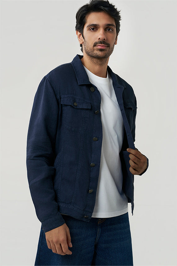 Diego Linen shacket Sunset Navy S