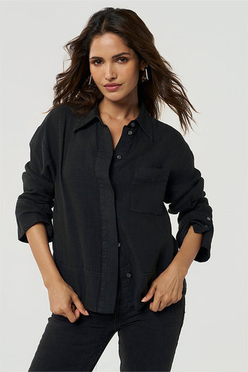 Selena Linen Shirt Black XXS