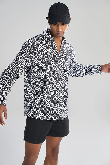 Glen - Khadi Pop over shirt Comet Check Black S