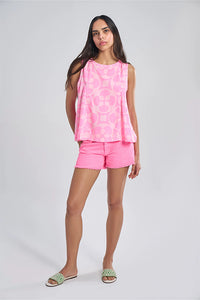 Barbarella Crescent Bloom Aurora Bubblegum Pink Women's Resort Fit Khadi Tops