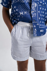 Hvar Pinstripe Blue Men's Smart Fit Linen Shorts