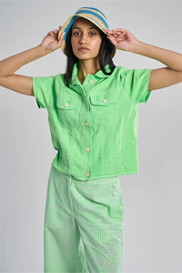 Amelia Aurora Lime Green Women's Smart Fit Khadi Shirt