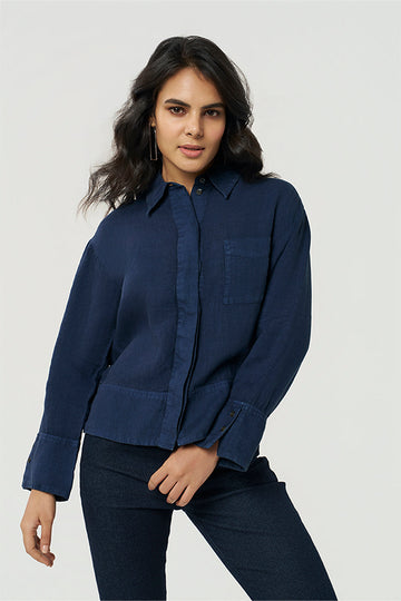Selena Linen Shirt Sunset Navy XXS