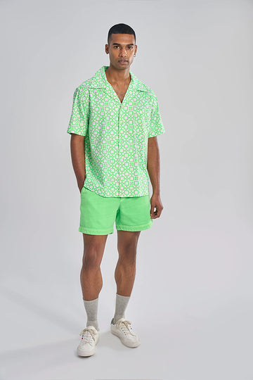 Menton Khadi Shirt Comet Check Aurora Lime Green S